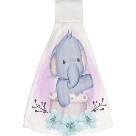 

Hanging Towels 1 Pcs Dish Towels Elephant in a Basket Absorbent Hand Towels with Hanging Loop Washcloth for Bathroom Kitchen
