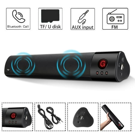 Radio Surround Sound Wired and Wireless Bluetooth 3D Surround Stereo TV Soundbar FM Radio for Computer Desktop TV/PC/Tablet/Smartphone, Home Theater TV Speaker with AUX/RCA Cable TF USB AUX ()