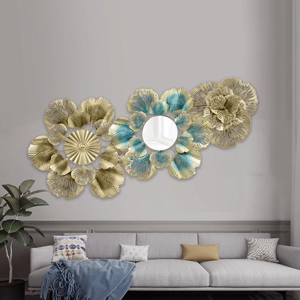 Espejo de pared de lujo con luz de estilo nórdico, espejo de flores y hojas de albaricoque dorado, espejo decorativo de pared para pasillo de hierro