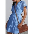 thumbnail image 5 of AURA Womens 2026 Summer Short Dress V Neck Short Sleeve A Line Hollow Out Lace Ruffle Cute Casual Beach Party Dresses, 5 of 7