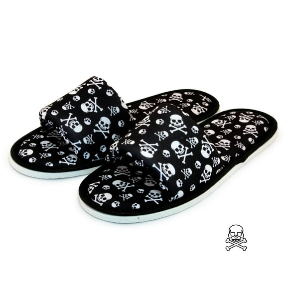 Chochili Men Danger Skull Open Toe Home Slippers Black and White Lightweight Silent Walk Size 8 to 10