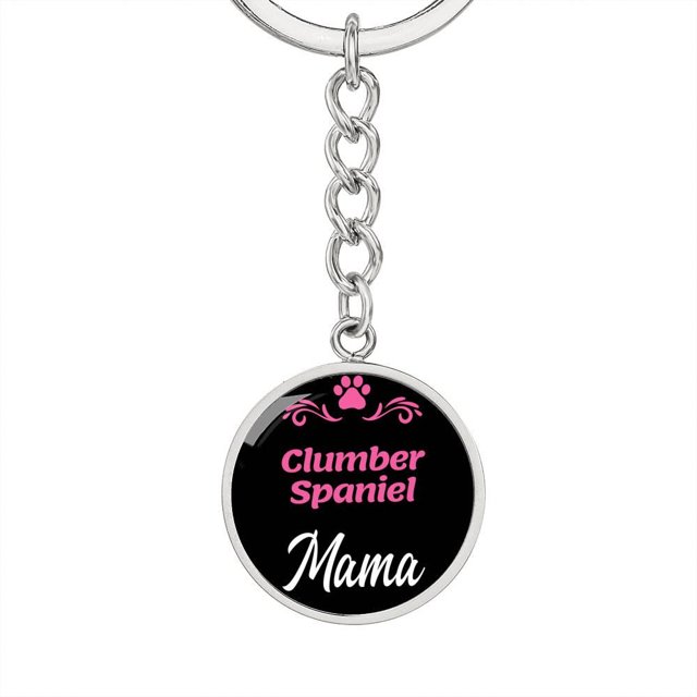 Dog Mom Keyring Clumber Spaniel Mama Circle Keychain Stainless Steel or 18k Gold