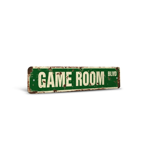 GAME ROOM Vintage Style Rustic Street Sign – Pinball Foosball Air Hockey Pool Retro Decorative Wall Sign for Home, Bar, Garage, or Outdoor Use | 4" X 18" Aluminum Metal Road Sign