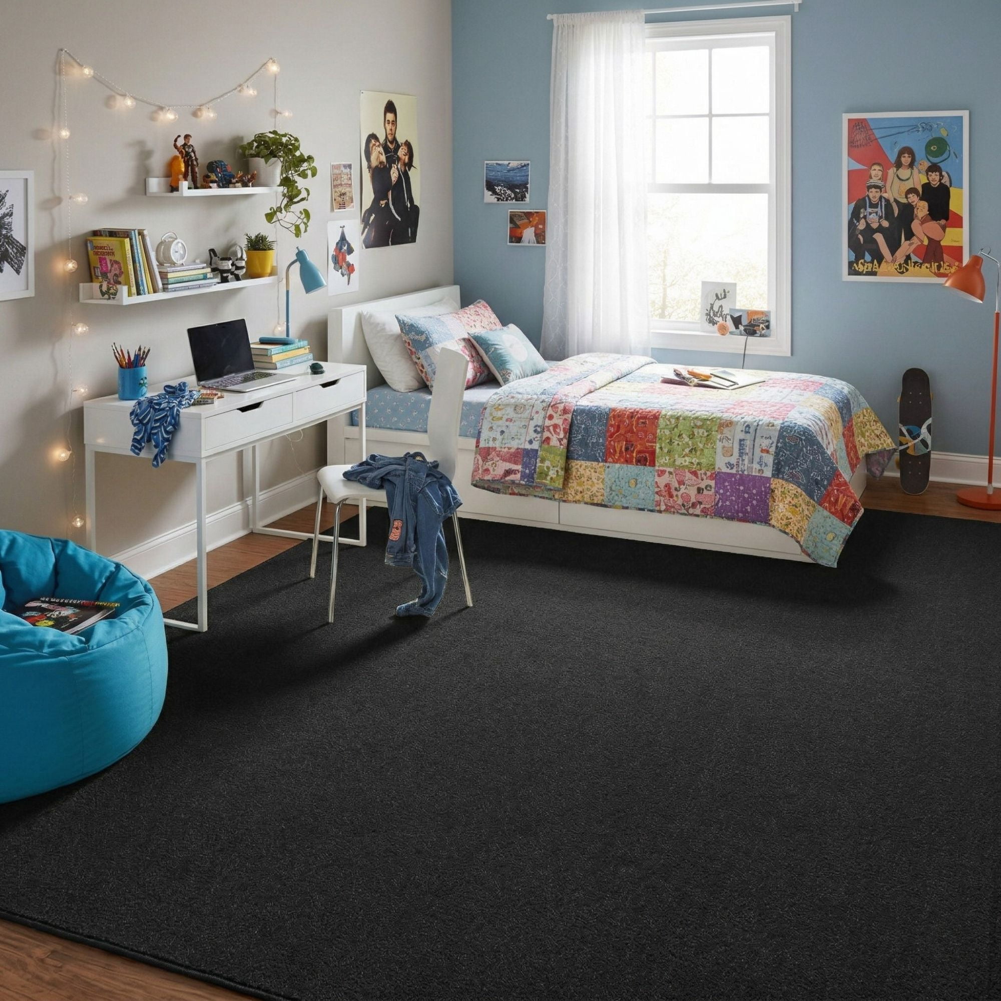 Ottomanson Area Rug Non-Slip Low Pile Stain Resistant Carpet, Solid Black, 7'10" x 13'