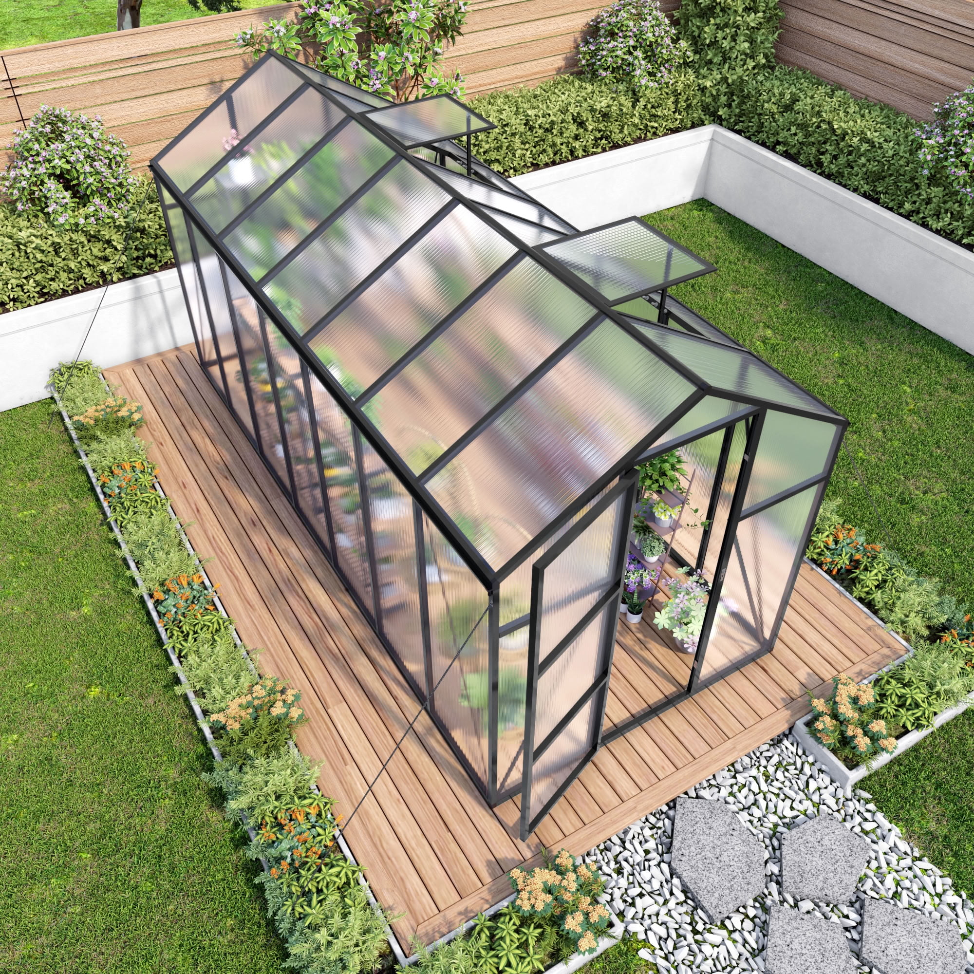 MAYEERTY 6x14 FT Walk-in Outdoor Greenhouse, Garden Greenhouse with Aluminum Frame, Adjustable Vents, Lockable Door & UV Protection for Backyard, Patio & Garden