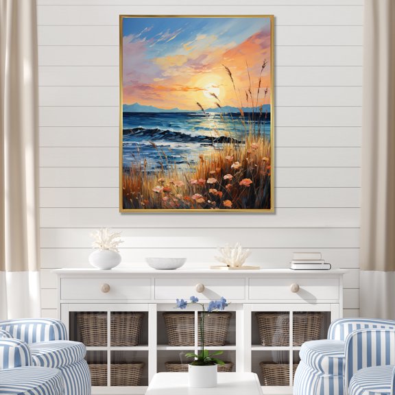Designart "Seashore Meadow Morning Glow" Nautical & Beach Floater Framed Canvas Art Print
