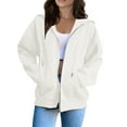 thumbnail image 2 of Womens Coats Women's Casual Fashion Solid Color Long Sleeved Zippered Hooded Sweatshirt Jean Jacket Women Kagetolytai White XL, 2 of 5