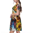 thumbnail image 2 of Picia Sunflower Turtle Pattern Women's Short Sleeve Summer Dress Pleated Loose Swing Knee Length Short Sleeve Swing Dresses, 2 of 6