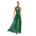thumbnail image 4 of TiaoBug Womens Lyrical Dance Dress Sleeveless Keyhole Back Shiny Rhinestones Side Split Mesh Maxi Dress Green XL, 4 of 7