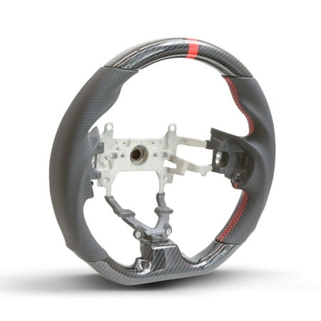 - Handkraftd 12-15 Honda Civic Hydro Carbon Steering Wheel w/ Red Centering Stripe