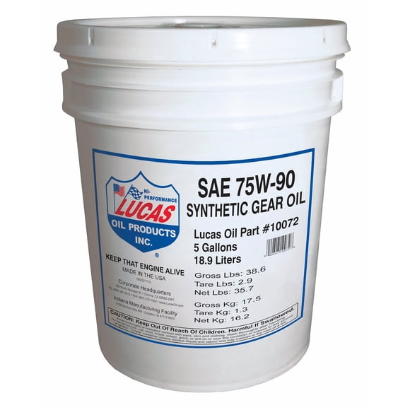 Lucas Oil Huile pour Engrenages 10072 SAE 75W-90; Synthétique; Seau de 5 Gallons; Simple