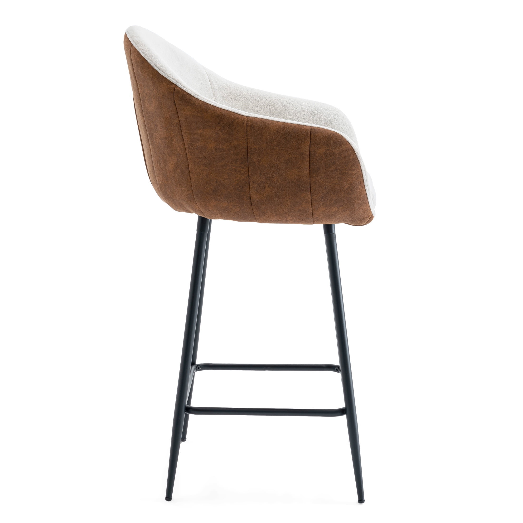 Horatia Mid-Century Modern 26.5'' Counter Height Bar Stools, Upholstered Barstools with Metal Legs, Beige+Brown, Set of 2