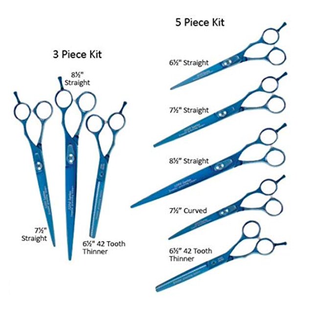 MPP 5200 Blue Titanium Series Grooming Shear Kits Professional Groomer Scissor Tools (5 Piece Kit)
