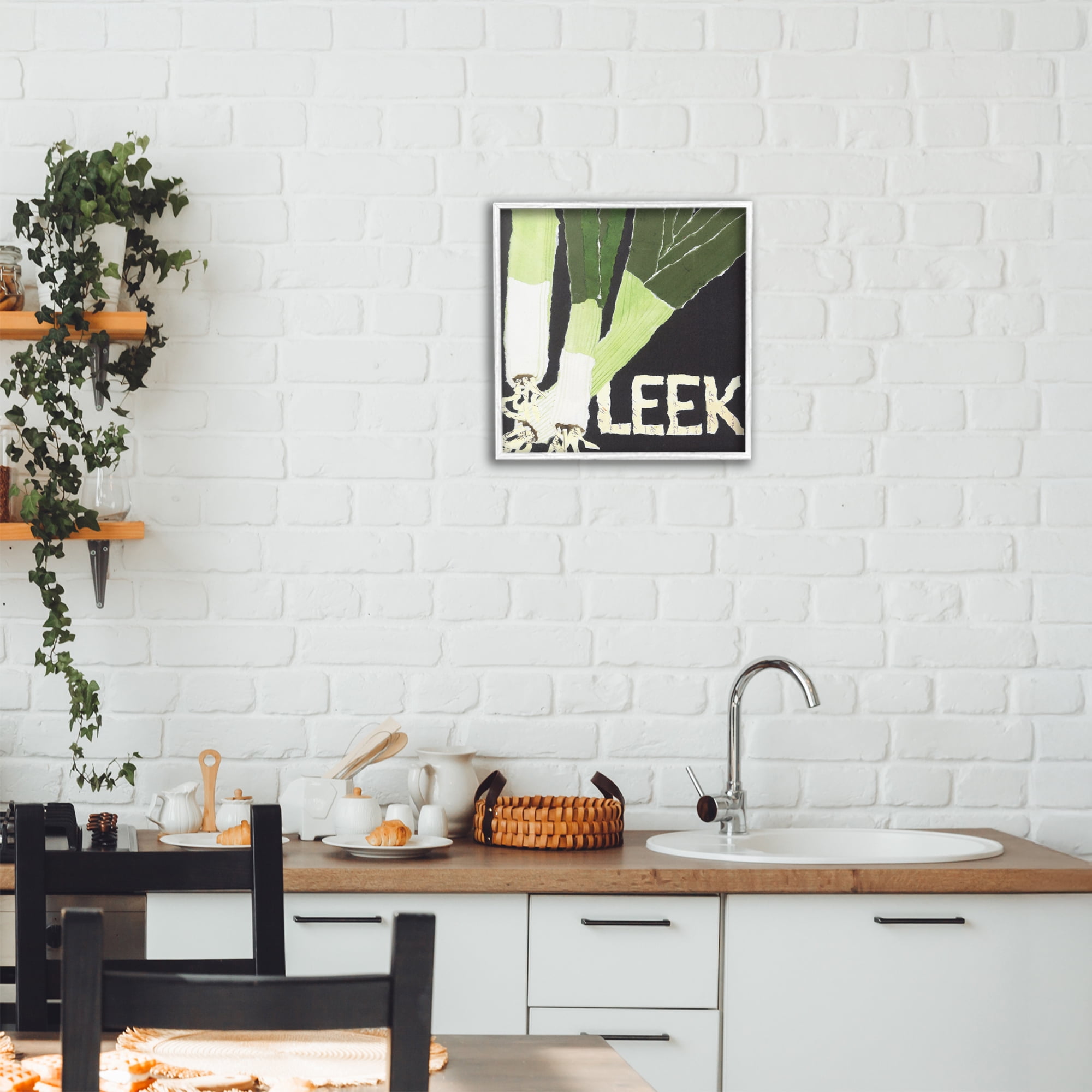 Stupell Industries Collaged Leek Vegetable White Framed Giclee Art, design by Nancy Overton