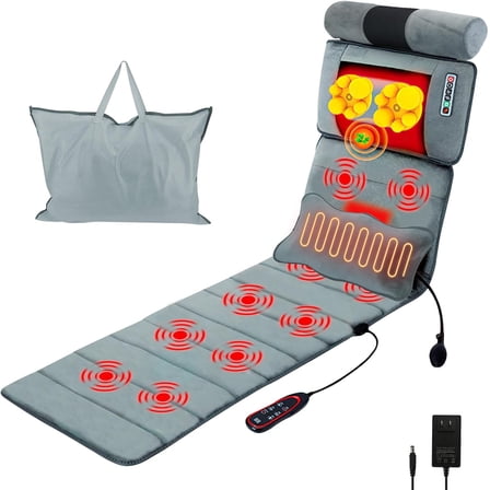 MJK Electric Massage Mat for Full Body with Heat and Movable Shiatsu Neck Back Massager Pillow, Massage Pad with 10 Vibration Motors & Lumbar Pillow, Gifts