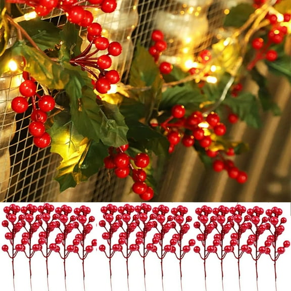 20PCS Artificial Red Berry Stems,7.9 Inch Christmas Holly Berry Branches Red Berry Picks for Holiday Home Decor and Crafts