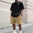 thumbnail image 4 of Domuza Mens Summer 2 Piece Tracksuit Crew Neck Tee Tops and Plain Shorts Vacation Workout Shirts Sets Khaki XL, 4 of 5