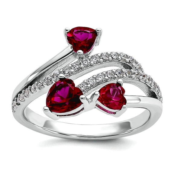 2.25 To 12.4mm Ss Rhodium Plated Polished Created Ruby and Cubic Zirconia Love Hearts Ring Size 9 Statement Ring for Wom