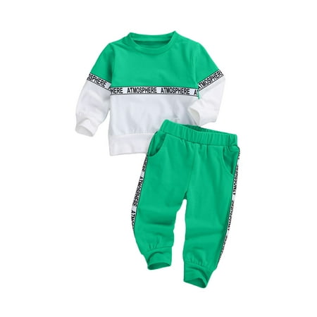 

Tretra Autumn Baby Boy Letter Patchwork Long Sleeve Pullover Sweatshirt + Pants Outfit