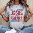 thumbnail image 3 of She loves Jesus and America Too Womens Shirts, Fourth of July Retro Christian Women's Graphic Tee 100% Cotton by TBun, Full Sizes S-5XL, 3 of 5