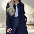 thumbnail image 4 of Fall Winter Women Woolen Jacket Lapel Long Sleeves Solid Color Loose Fit Daily Wear Overcoat Casual Streetwear, 4 of 7