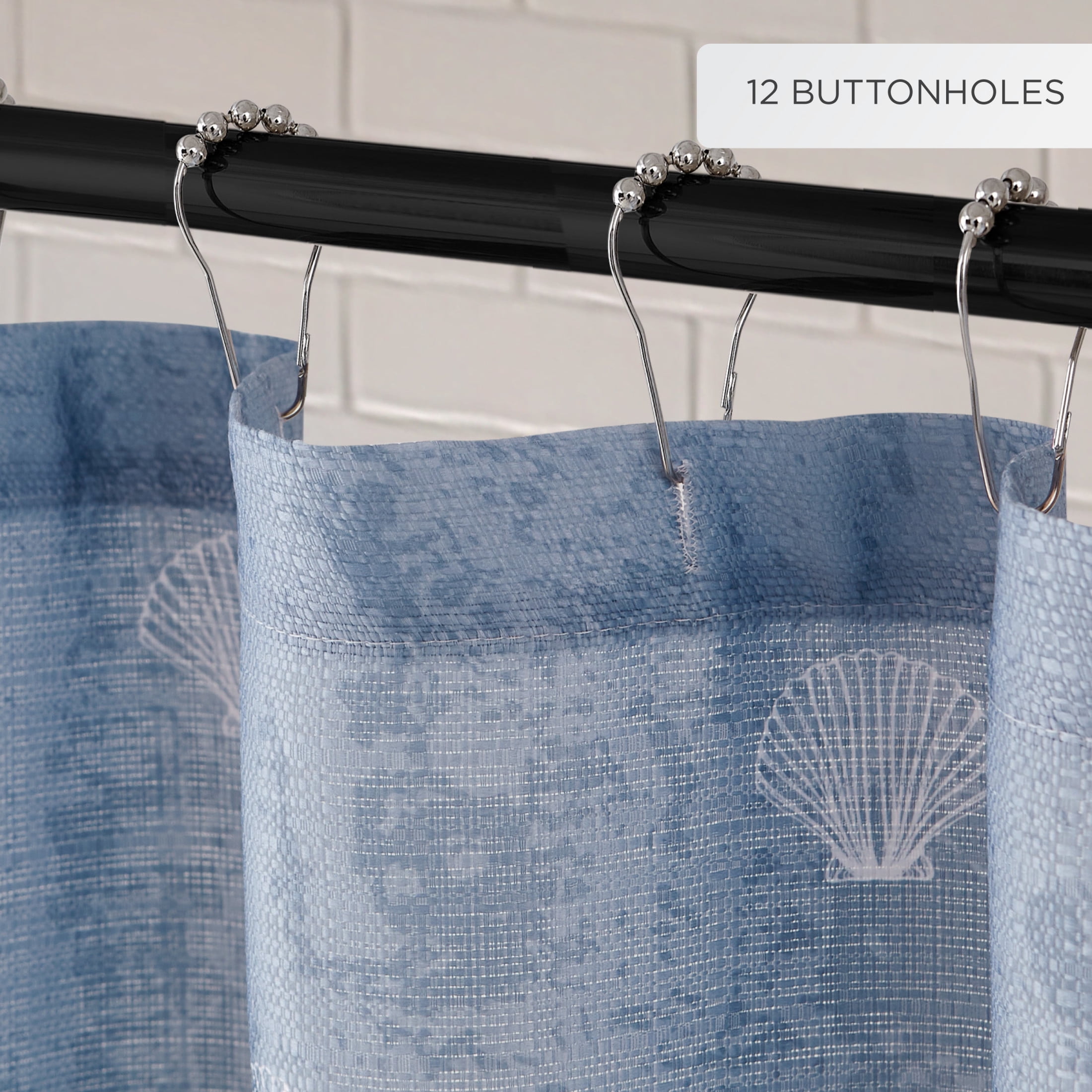 Creative Home Ideas 70" x 72" Fabric Bathroom Shower Curtain, Sealand Blue