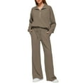 thumbnail image 2 of Huankd Womens 2 Piece Outfits Sweatsuit Set Oversized Half Zip Sweatshirt Wide Leg Sweatpants Lounge Set Tracksuit Brown M, 2 of 5