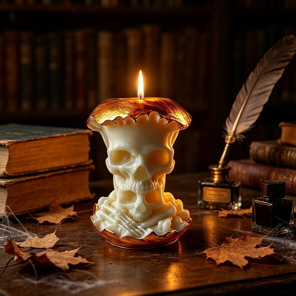 Halloween Skull Gold Apple-Shaped Scented Candle,Gothic 3D Skull & Bone Wax Candle for Halloween Party Decor,Spooky Aromatherapy Candle for Home Tabletop Centerpiece,Novelty Holiday Gift