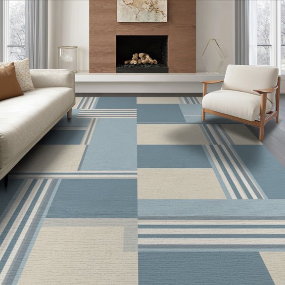 ODIKA 8'x10' Washable Area Rug Non-Shedding, Easy Care, With Striped Modern Mosaic Color Field Design Abstract Colorblock Refined for King Size Bedroom Under Bed, Master Suite