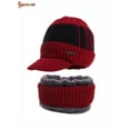 thumbnail image 2 of Spencer 2Pcs Men Women Winter Hat Knit Cable Visor Beanie Hat Scarf Set Warm Fleece Lining Thick Knit Skull Cap with Brim "Red", 2 of 10