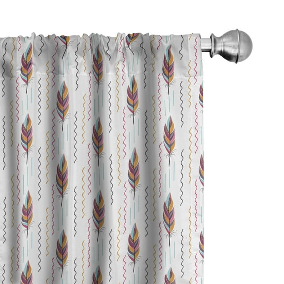 Ambesonne Feather Curtains, Bohemian Wavy Motifs, Pair of 28"x63", Multicolor