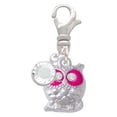 thumbnail image 2 of Delight Jewelry Silvertone Owl with Hot Pink & Clear Crystal Eyes - Silvertone Clip on Charm with Clear Crystal Drop, 2 of 4