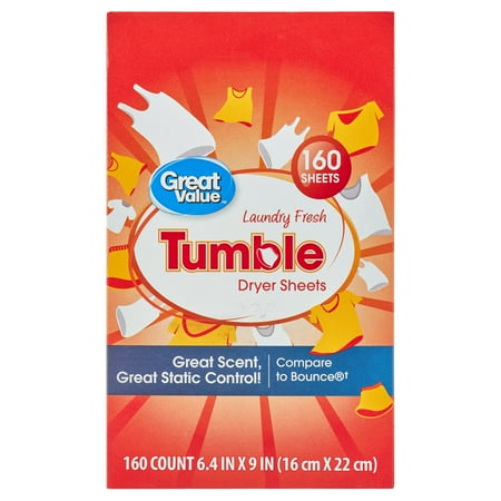 Great Value Tumble Dryer Sheets, Laundry Fresh, 160 Count, Compare to Bounce®