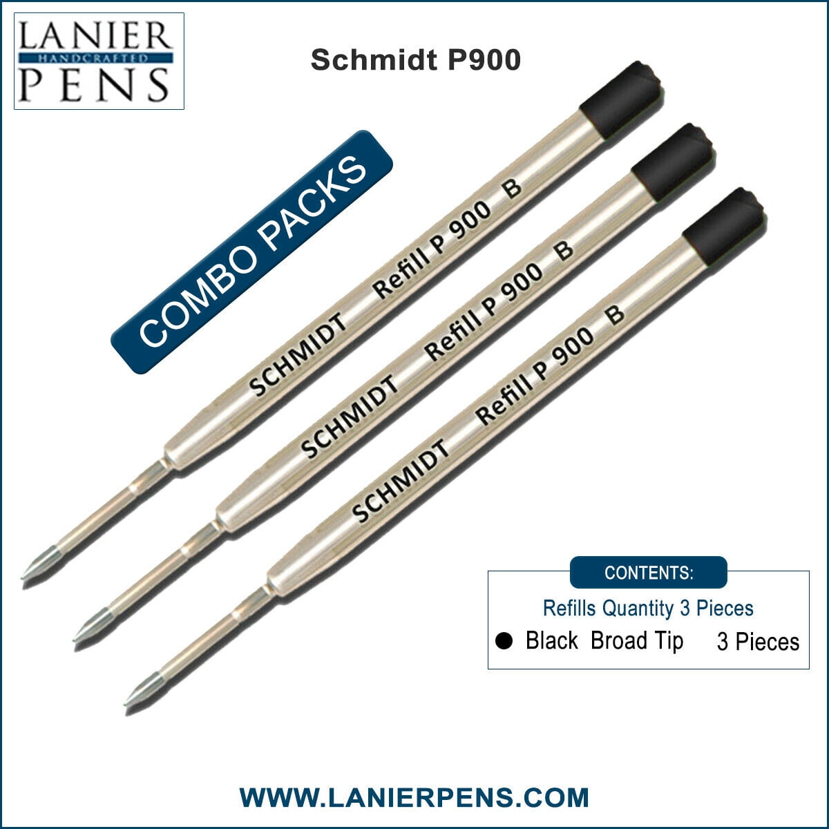 3X Schmidt P900 B Parker Style Ballpoint Refill Black Ink Broad Tip