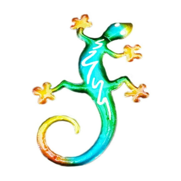 Iron Lizard Wall Art Hanging Decorative Metal Garden Sculpture | Hollowed Out Outdoor Indoor Home Decor | Handcrafted Iron Ornament for Living Room Bedroom Patio Entryway | Colorful Animal