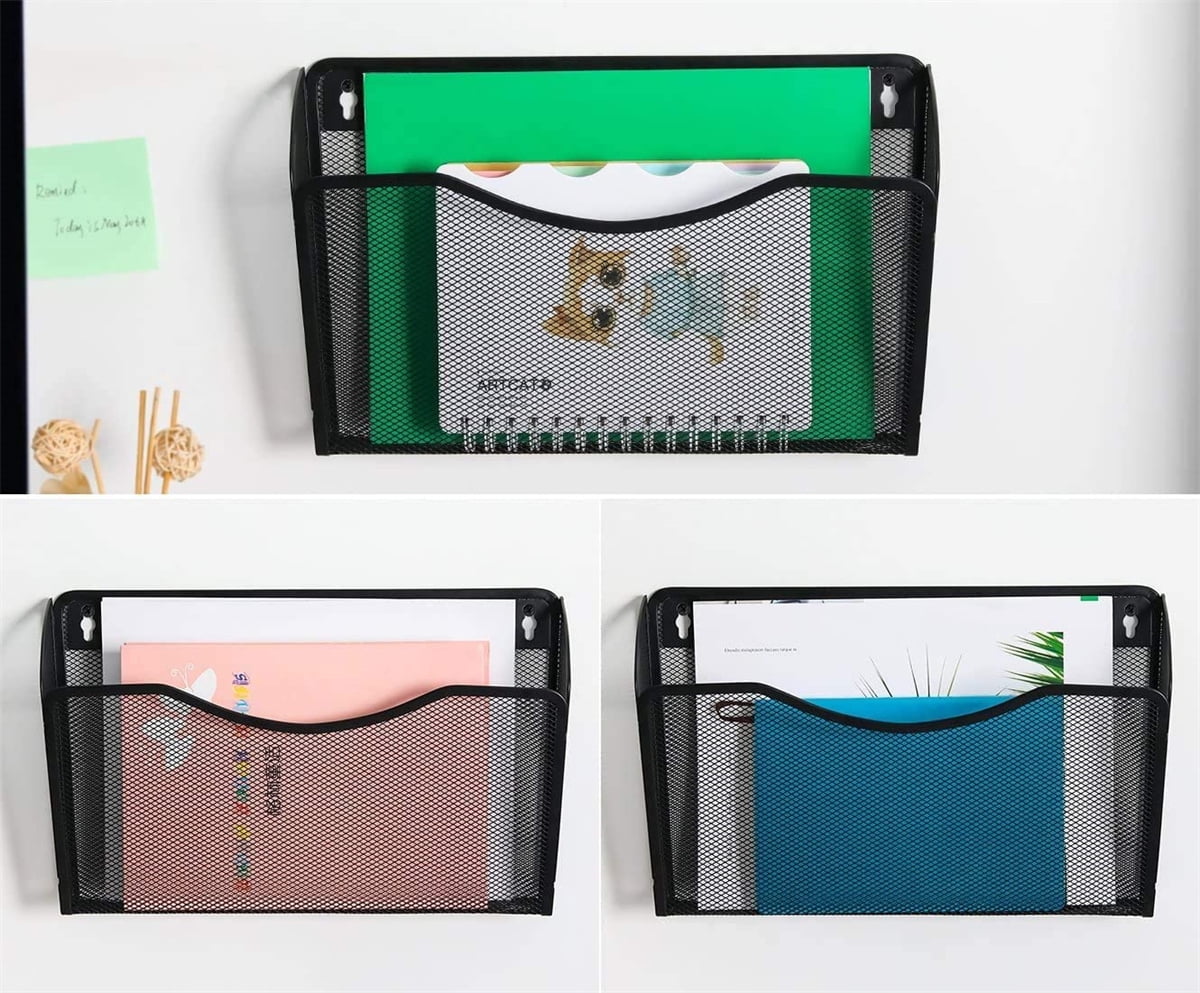 Vertical Wall File Holder Rack,Mesh Wall Mounted File Holder,Casewin 1 Pack Metal Wall File Pocket Organizer,Mesh File Holderfor Office/Home