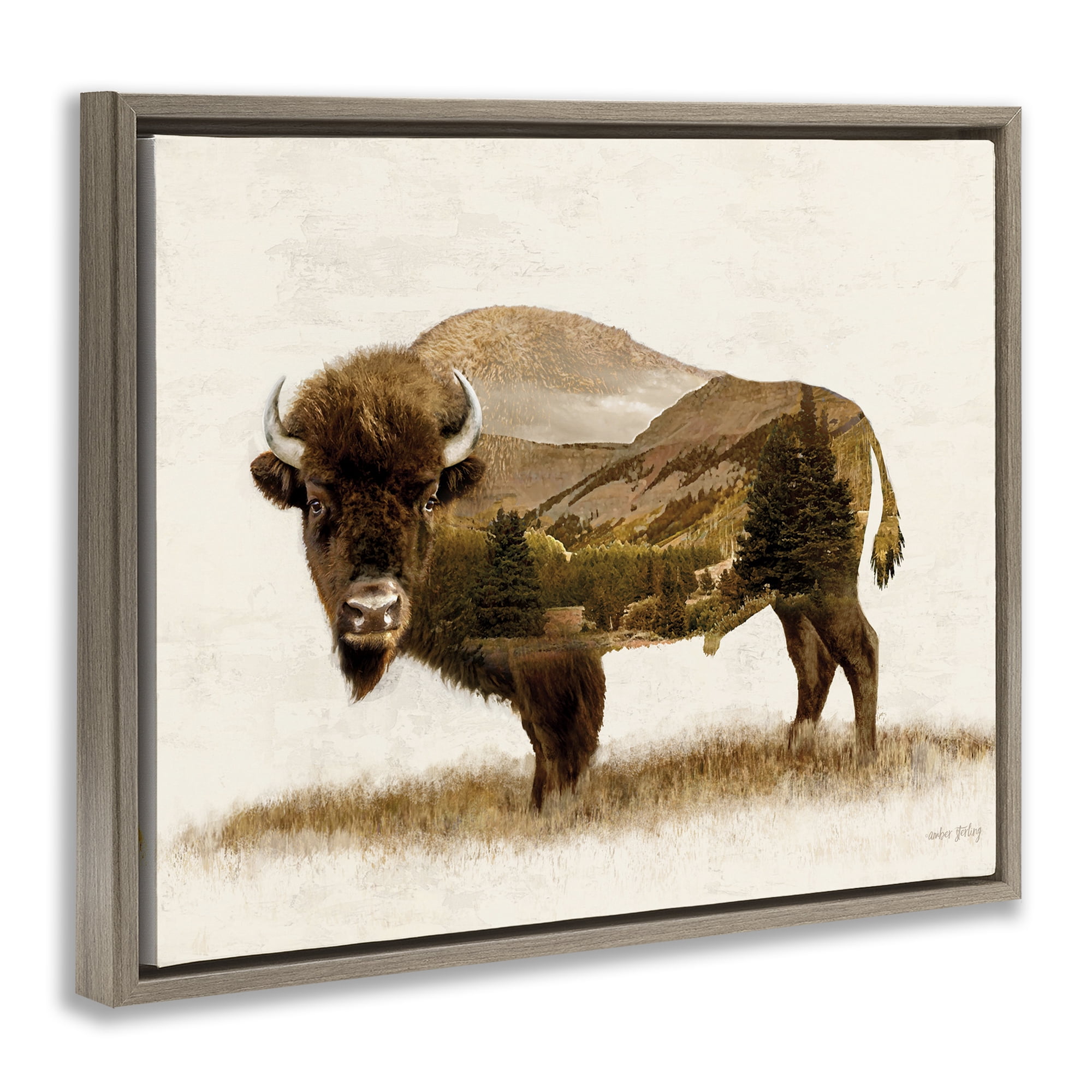 Stupell Industries Nature Patterned Bison Animals & Insects Painting Brown Floater Framed Art Print Wall Art, 21 x 17