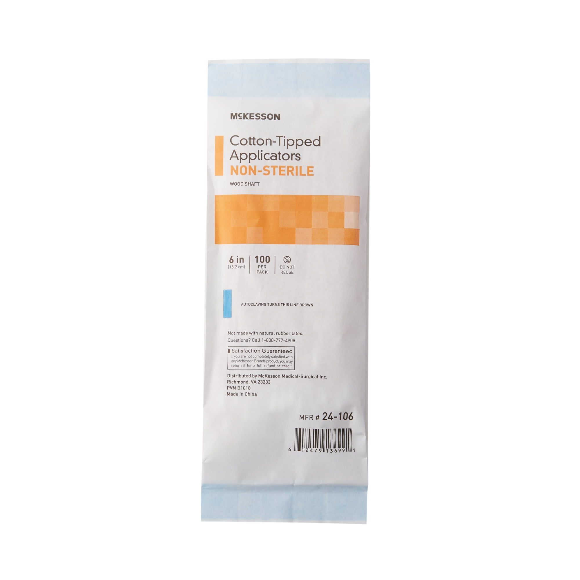McKesson Cotton-Tipped Applicator Swabstick, Non-Sterile Wood Shaft, 6 in, 100 Count, 10 Packs, 1000 Total