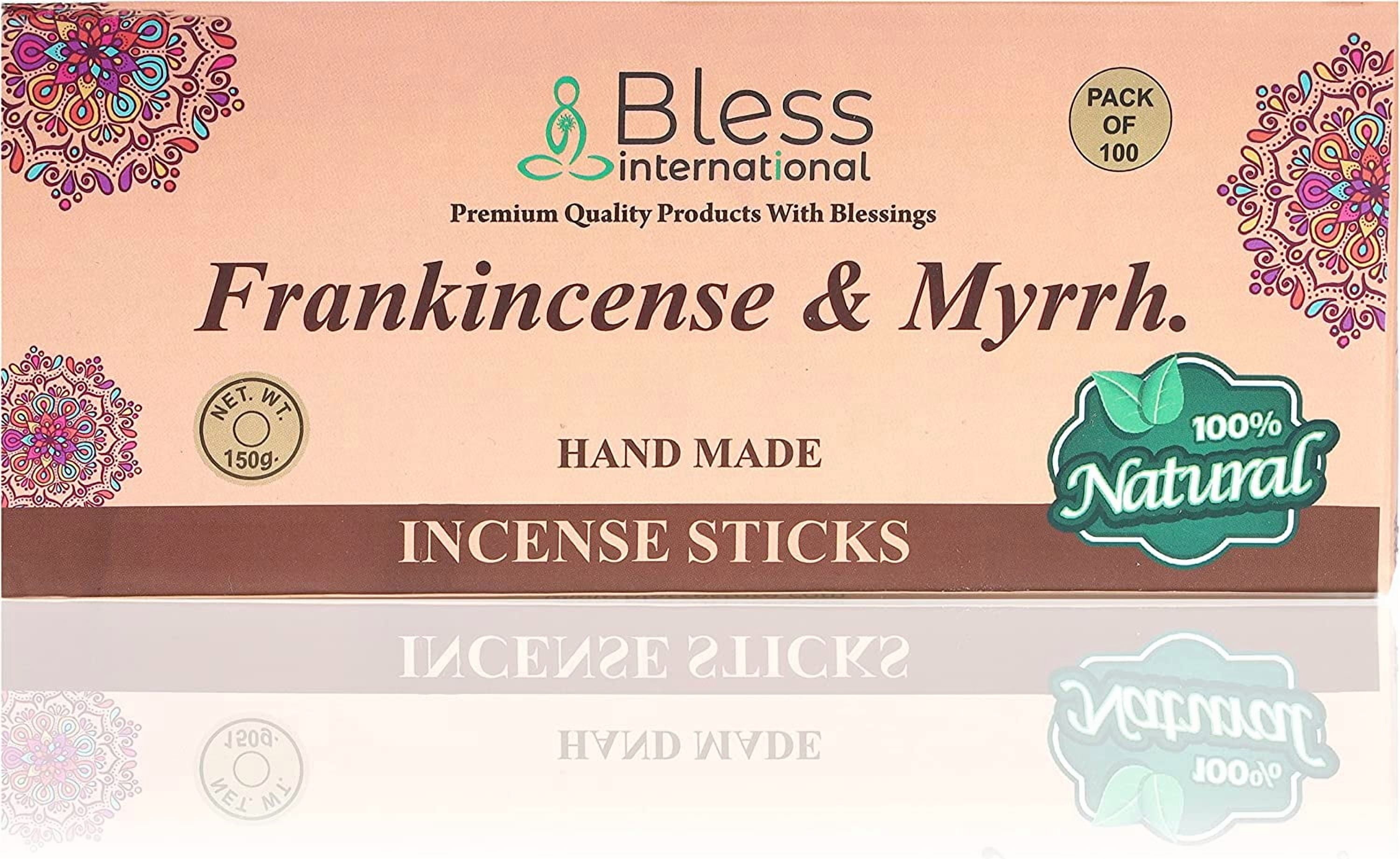 Bless-Frankincense-and-Myrrh 100%-Natural-Handmade-Hand-Dipped-Incense-Sticks Organic-Cicals-Charcoal-Free Purification-Relaxation-Positivity-Yoga-Meditation Best--Scent (100 Sticks (5.25 OZ))