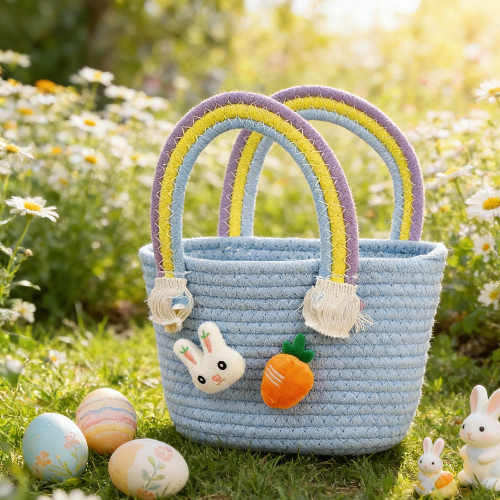 Lunxisen 2 Pcs Easter Bunny Party Decoration Storage Basket Candy Holder for Home Celebration Gift