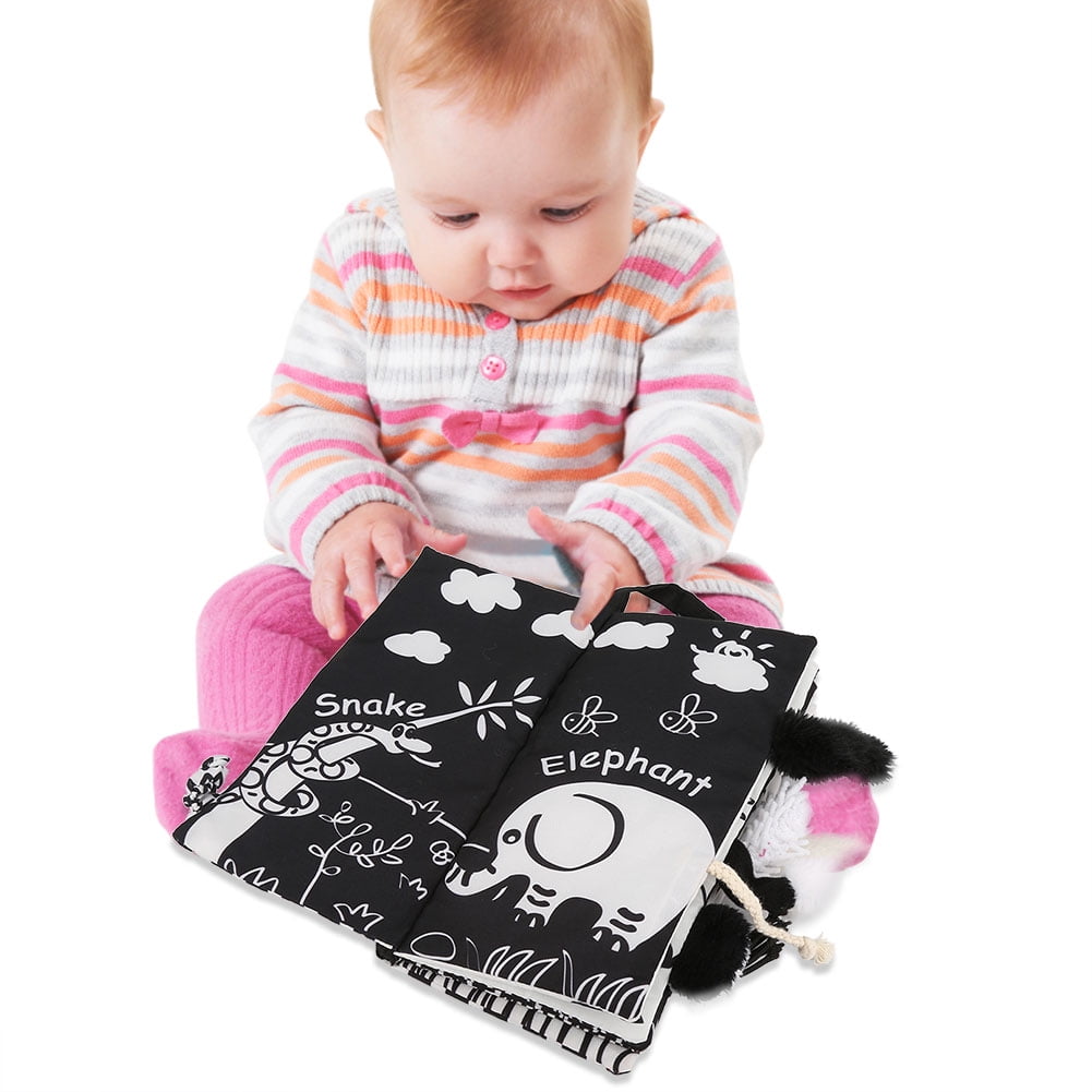 FAGINEY Soft Baby Cloth Activity Crinkle The animal's tail Book Early