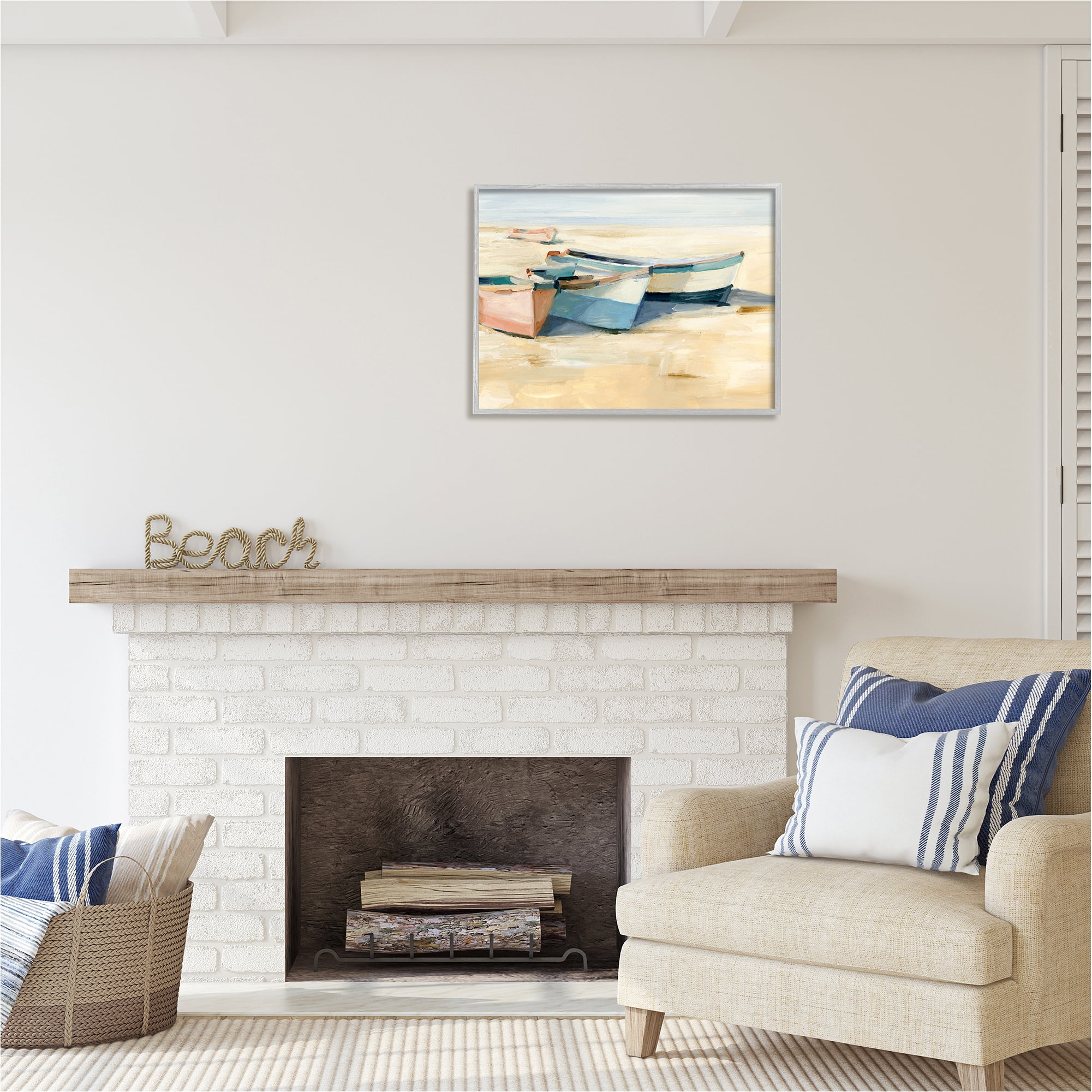 Stupell Industries Docked Boats Painting Transportation Painting Gray Framed Art Print Wall Art, 30 x 24