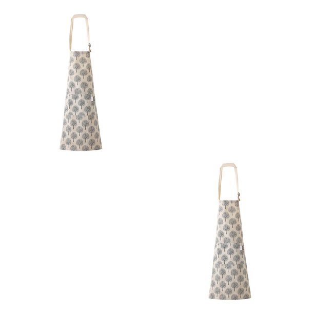 Bewildely Delantal ajustable de gran capacidad de bolsillo baberos de cocina patrón de árbol para hornear delantales de limpieza del Gris 2piezas