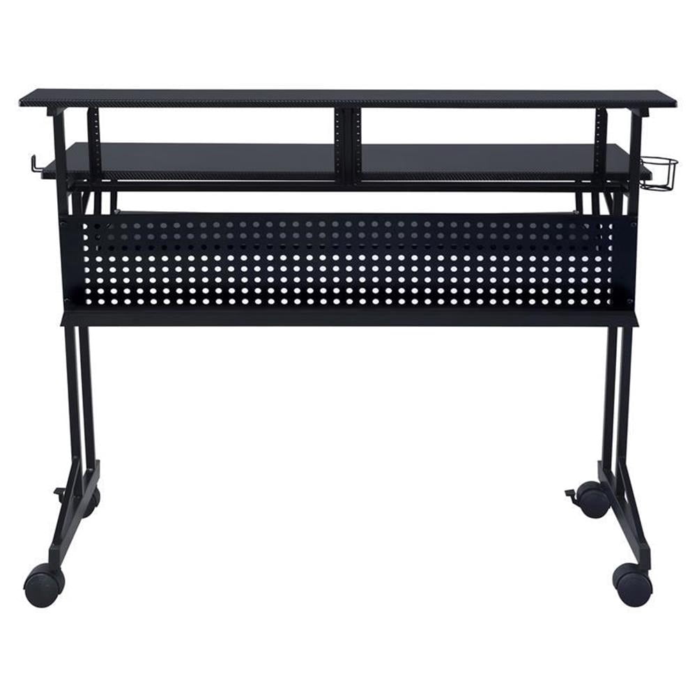 Pemberly Row 1-Shelf Music Recording Studio Desk in Black with 1 Keyboard Tray, 4 Caster Wheels, 1 Cup Holder, 47"L x 27"W x 38"H