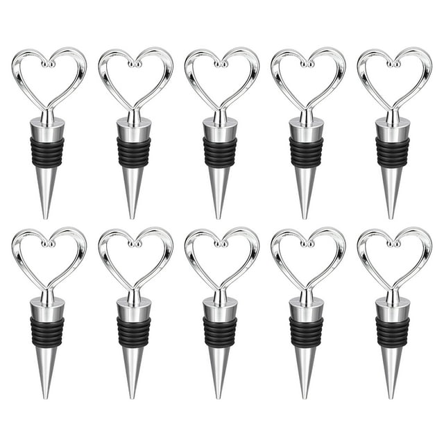 Unique Bargains Heart Shape Reusable Wine Bottle Stoppers Beverage Sealing Plugs, Silver 20Pack