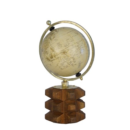 Carved Wood Bass - Globe On Solid Carved Wood Base, Multicolor