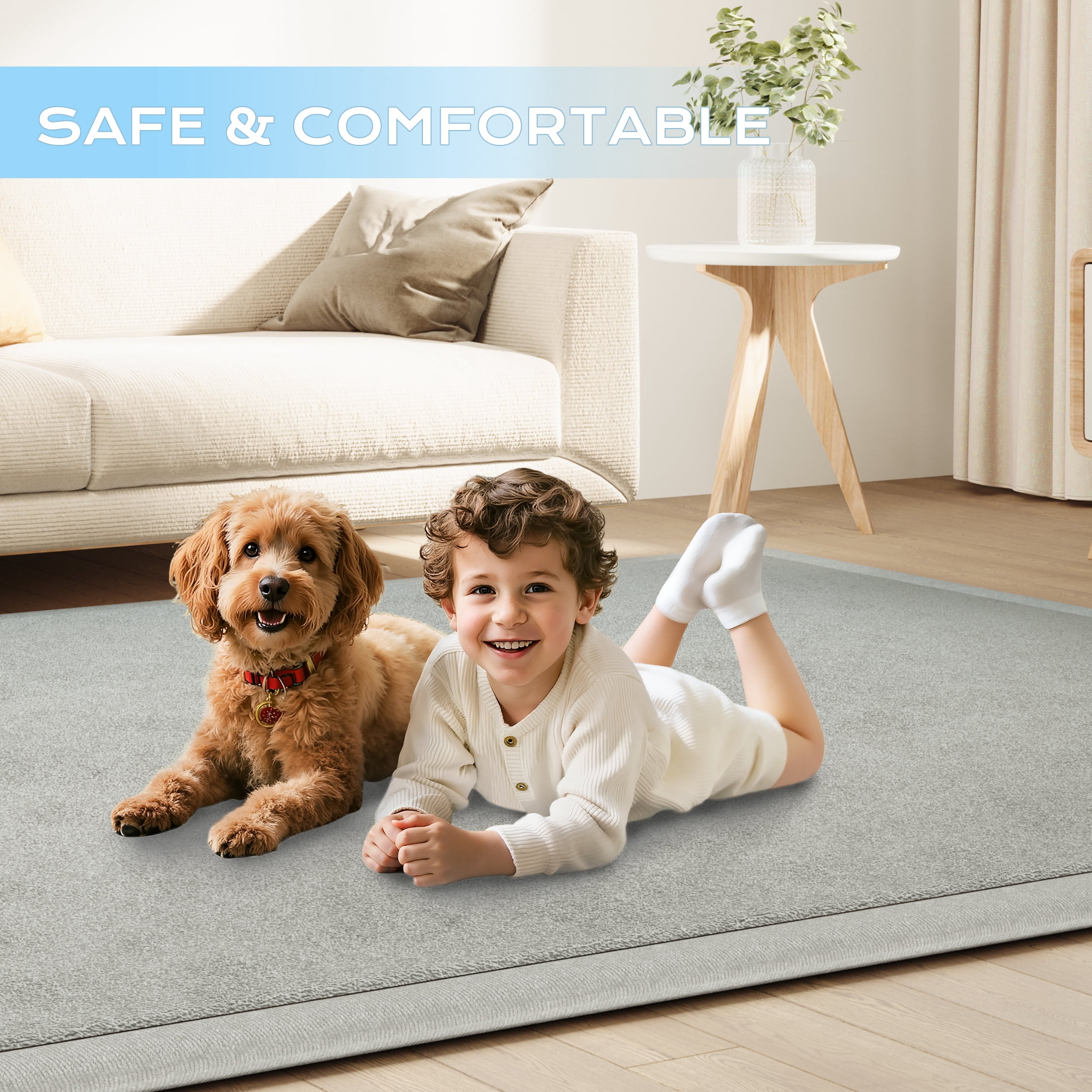Loartee Baby Play Mat for Floor - 50" x 50" Non-Slip Coral Velvet Memory Foam Nursery Crawling 1.18" Thick Rug for Babies, Toddlers, Infants, Kids, Gray
