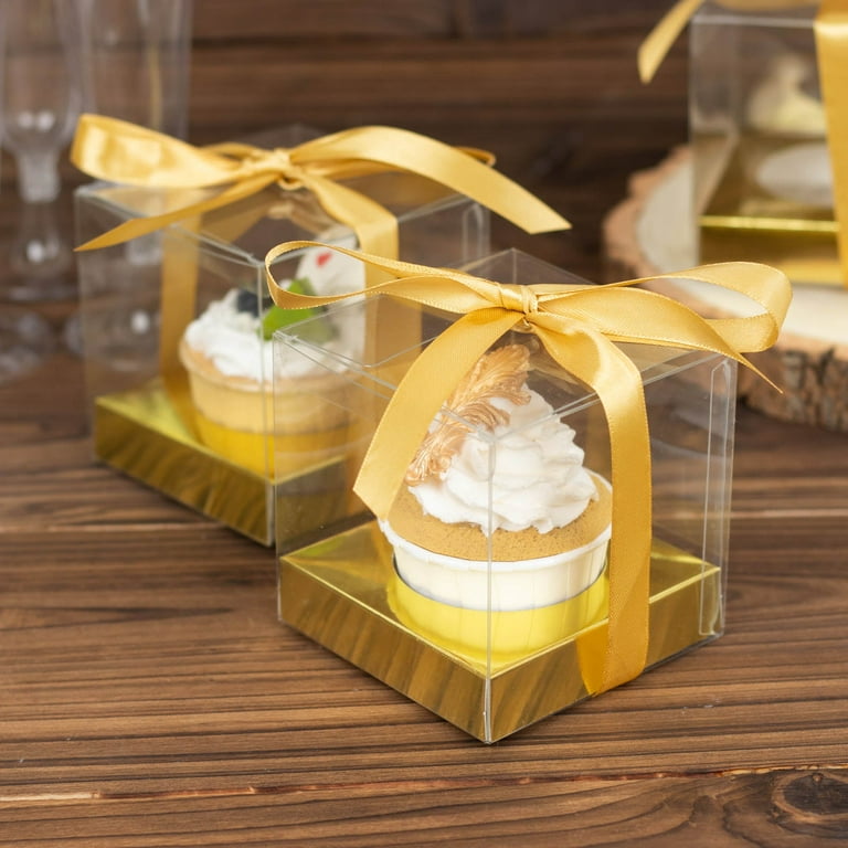 12 Pack  3.5 Clear Metallic Gold Plastic Dessert Boxes