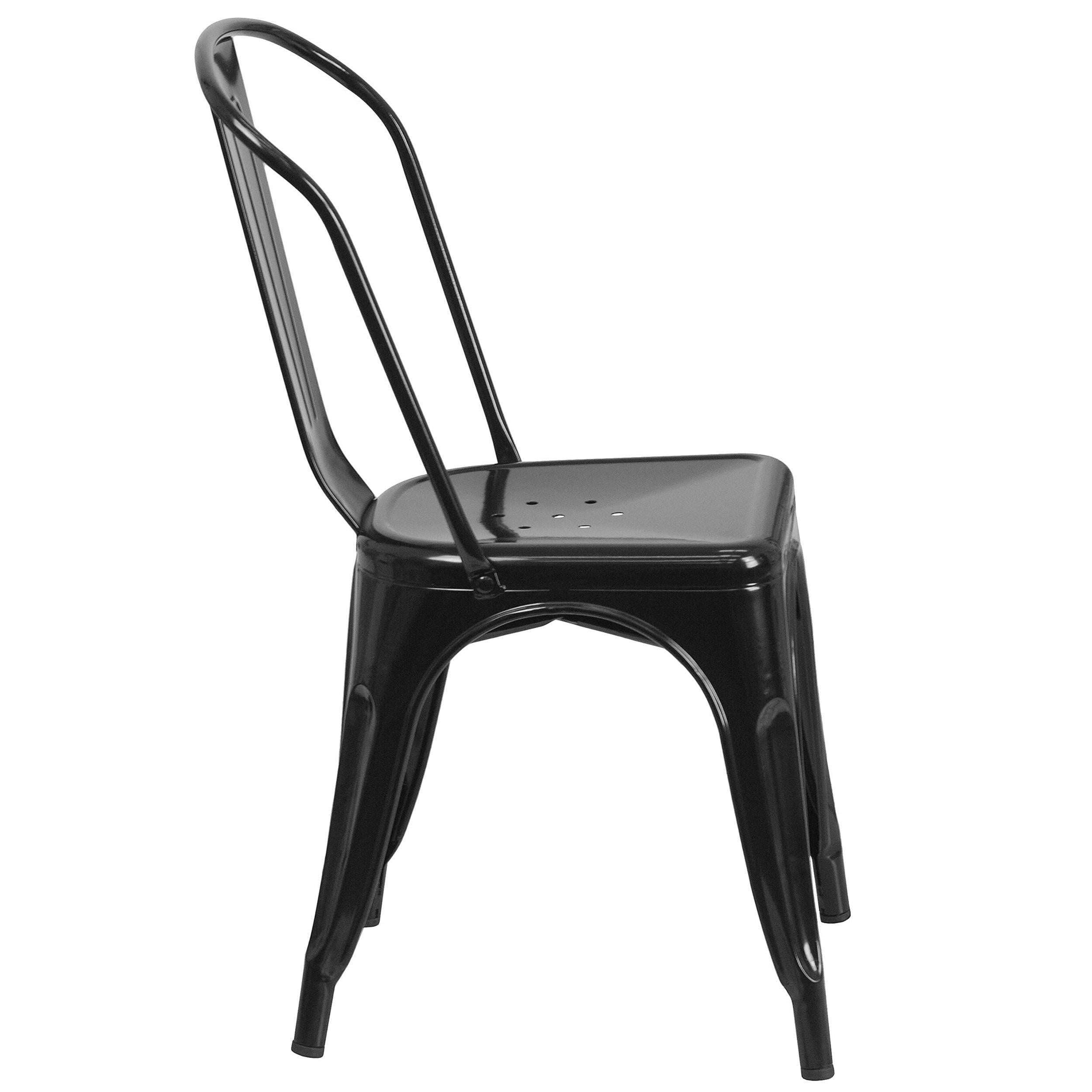 Bowery Hill Industrial Metal Stackable Dining Side Chair in Black