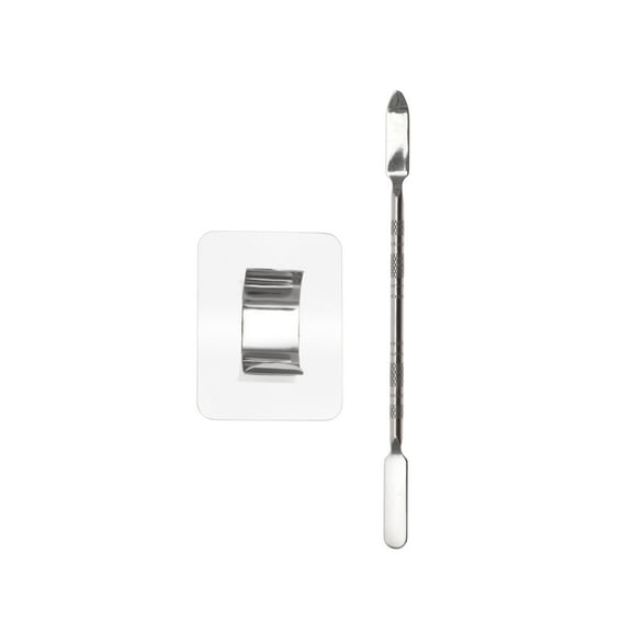 Unique Bargains 1 Set Small Square Ring Foundation Spatula Makeup Mixing Palettes Silver Tone